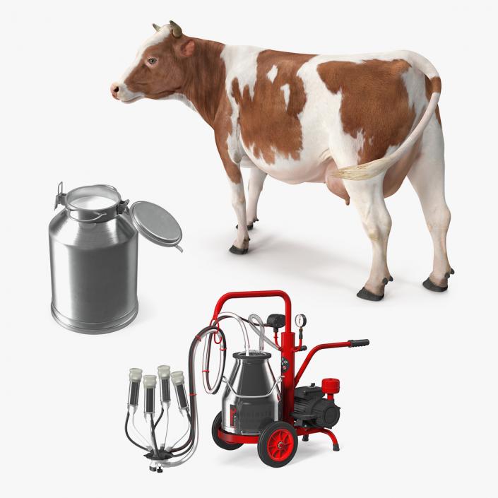 3D Milking Machine with Cow and Milk Bucket Collection