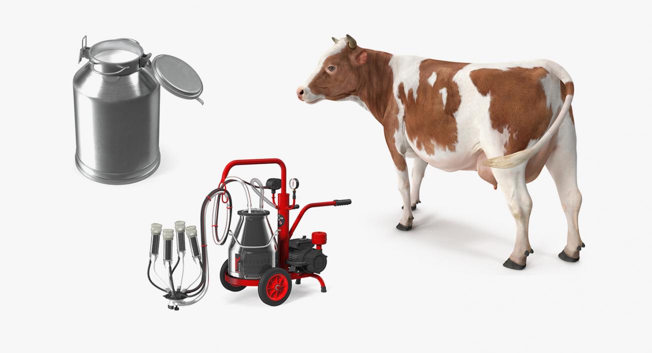 3D Milking Machine with Cow and Milk Bucket Collection