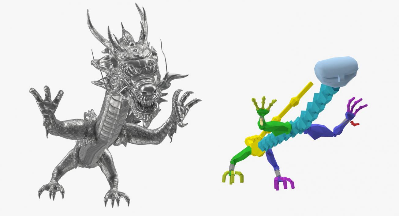 3D Silver Chinese Dragon Rigged model