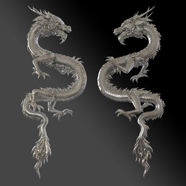 3D Silver Chinese Dragon Rigged model