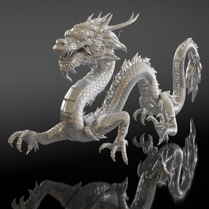 3D Silver Chinese Dragon Rigged model