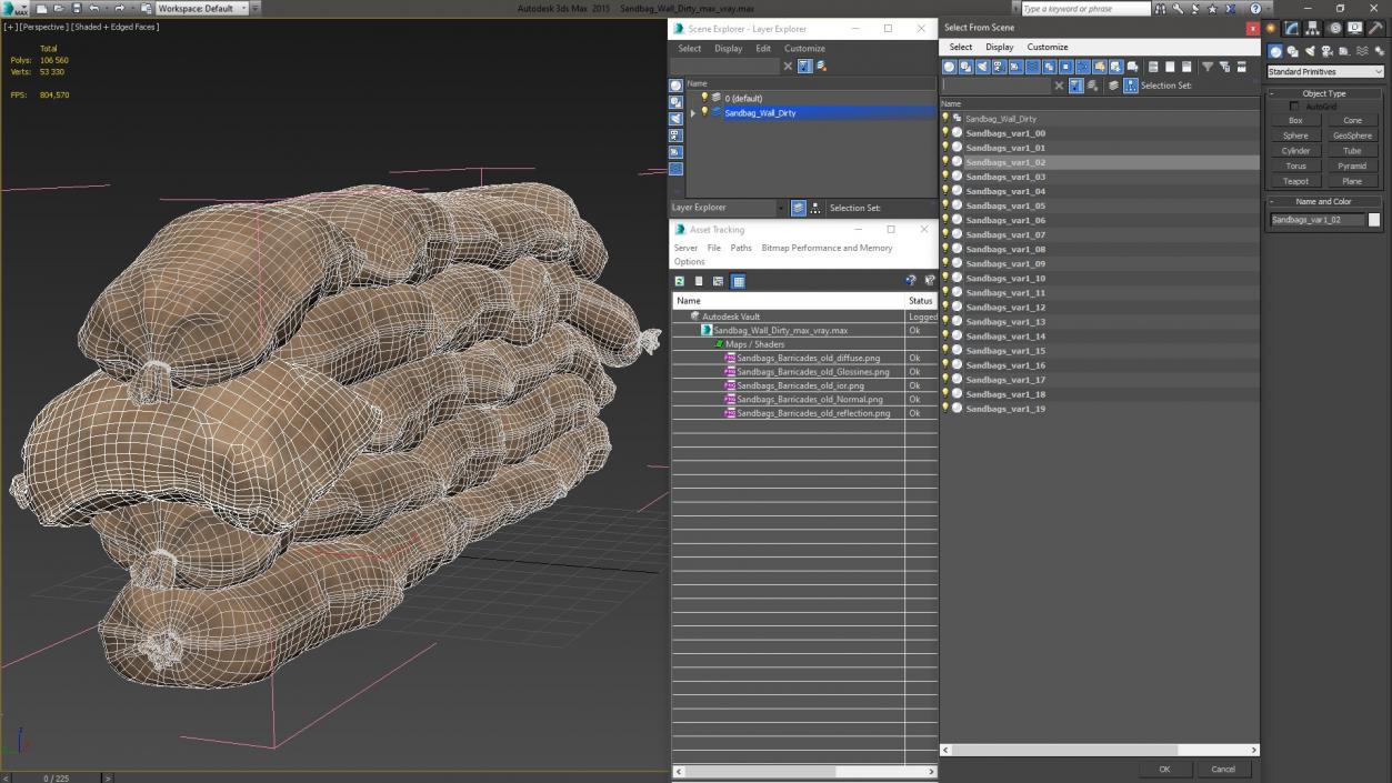 3D Sandbag Wall Dirty model