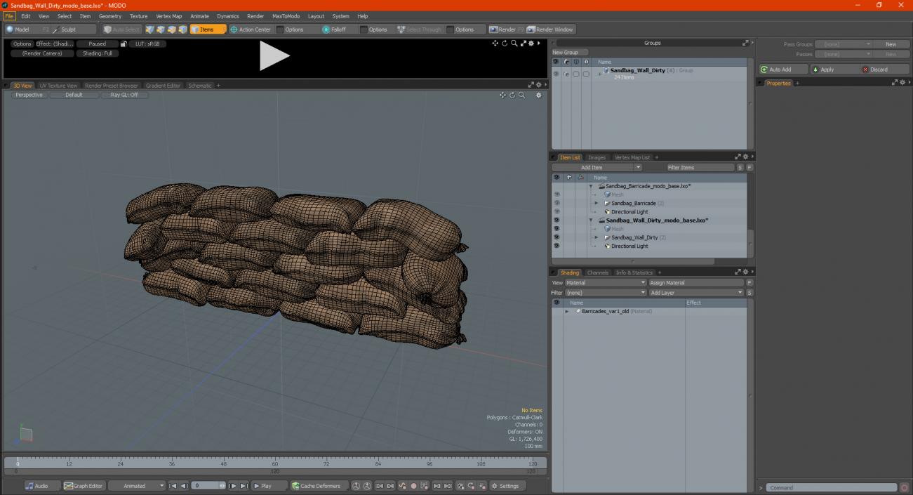 3D Sandbag Wall Dirty model