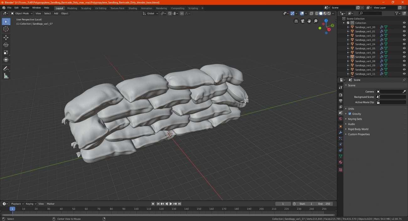 3D Sandbag Wall Dirty model