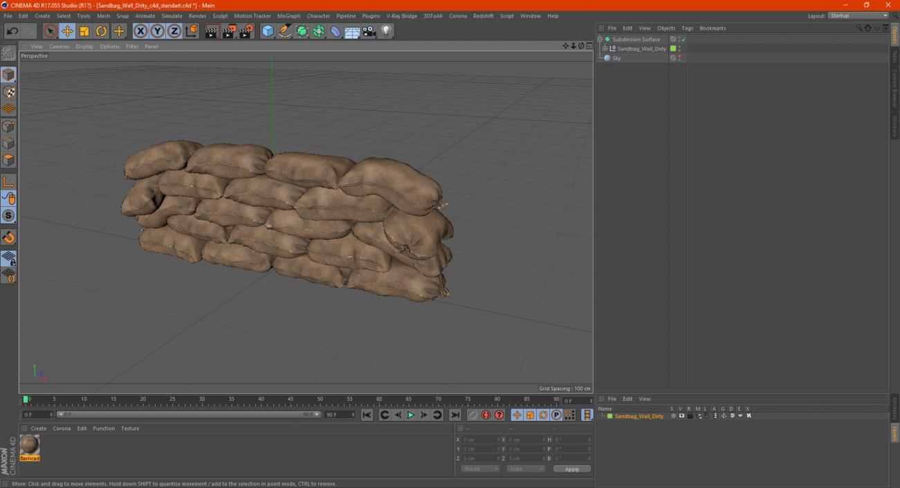 3D Sandbag Wall Dirty model