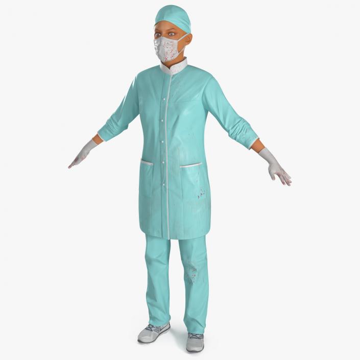 3D Female Surgeon in Uniform Blood Stained Fur model