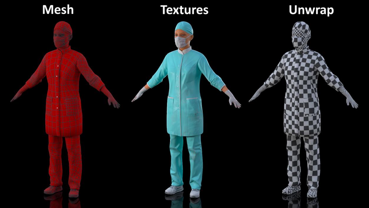 3D Female Surgeon in Uniform Blood Stained Fur model