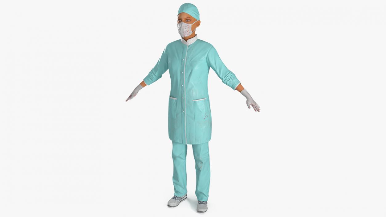 3D Female Surgeon in Uniform Blood Stained Fur model