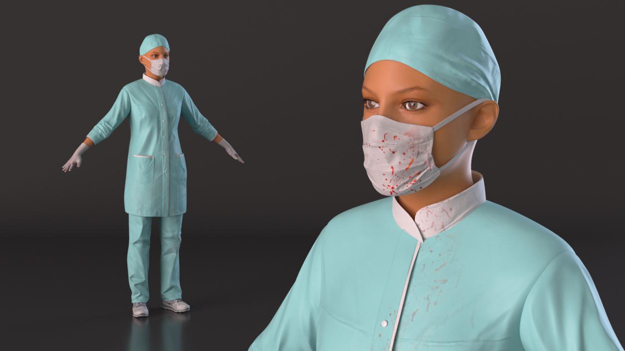 3D Female Surgeon in Uniform Blood Stained Fur model