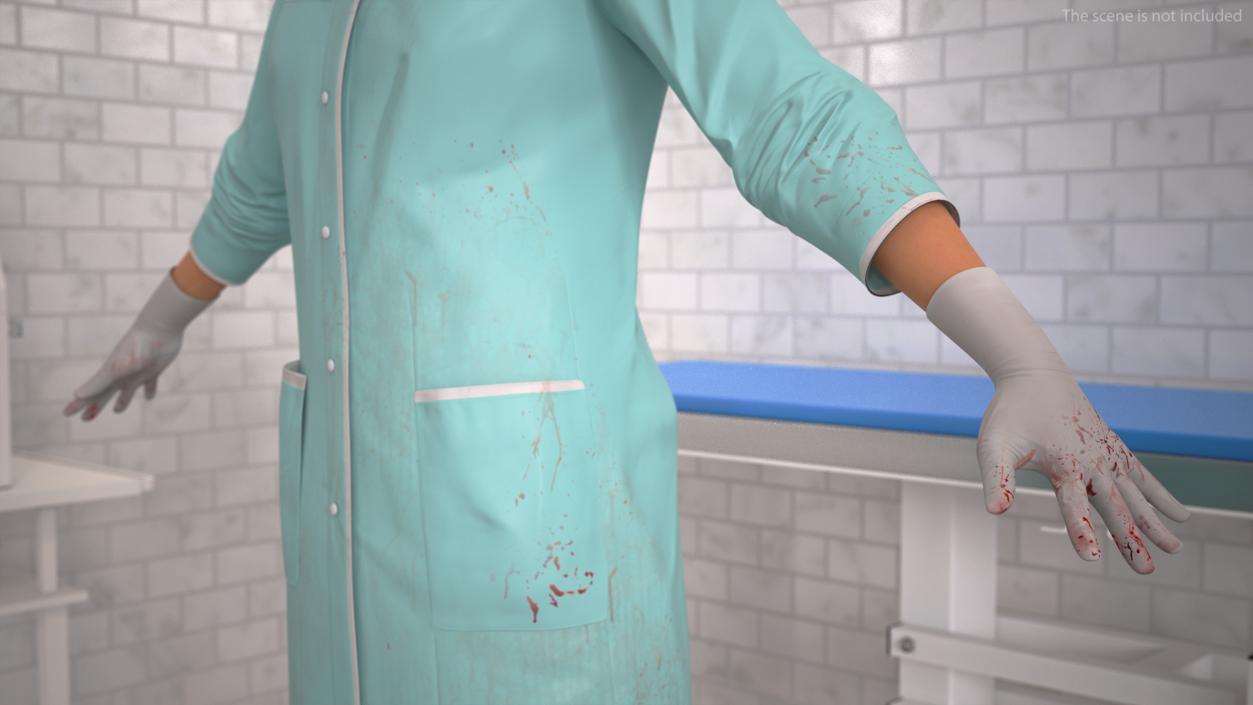 3D Female Surgeon in Uniform Blood Stained Fur model