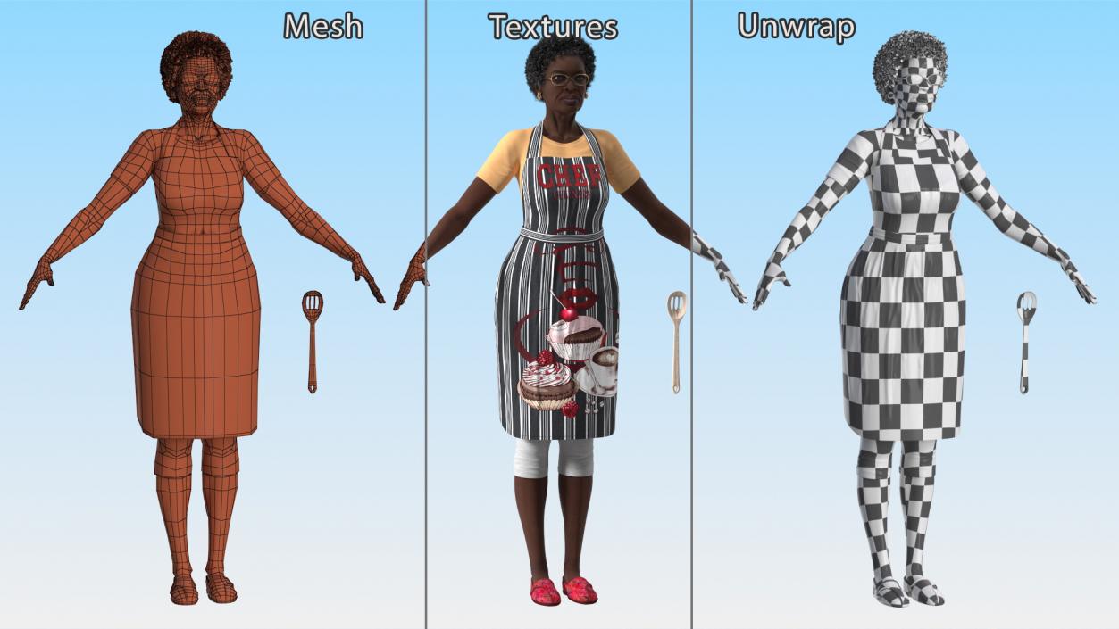 Afro American Woman Kitchen Style Rigged for Modo 3D model