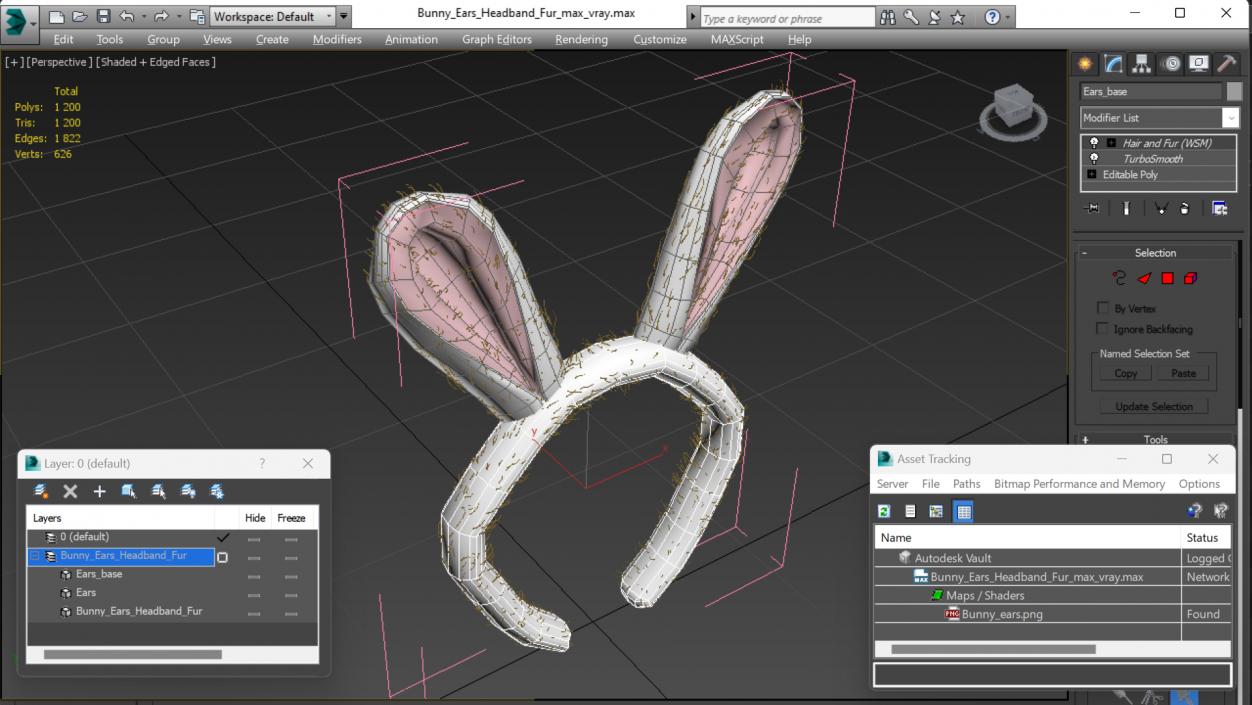 3D Bunny Ears Headband Fur model