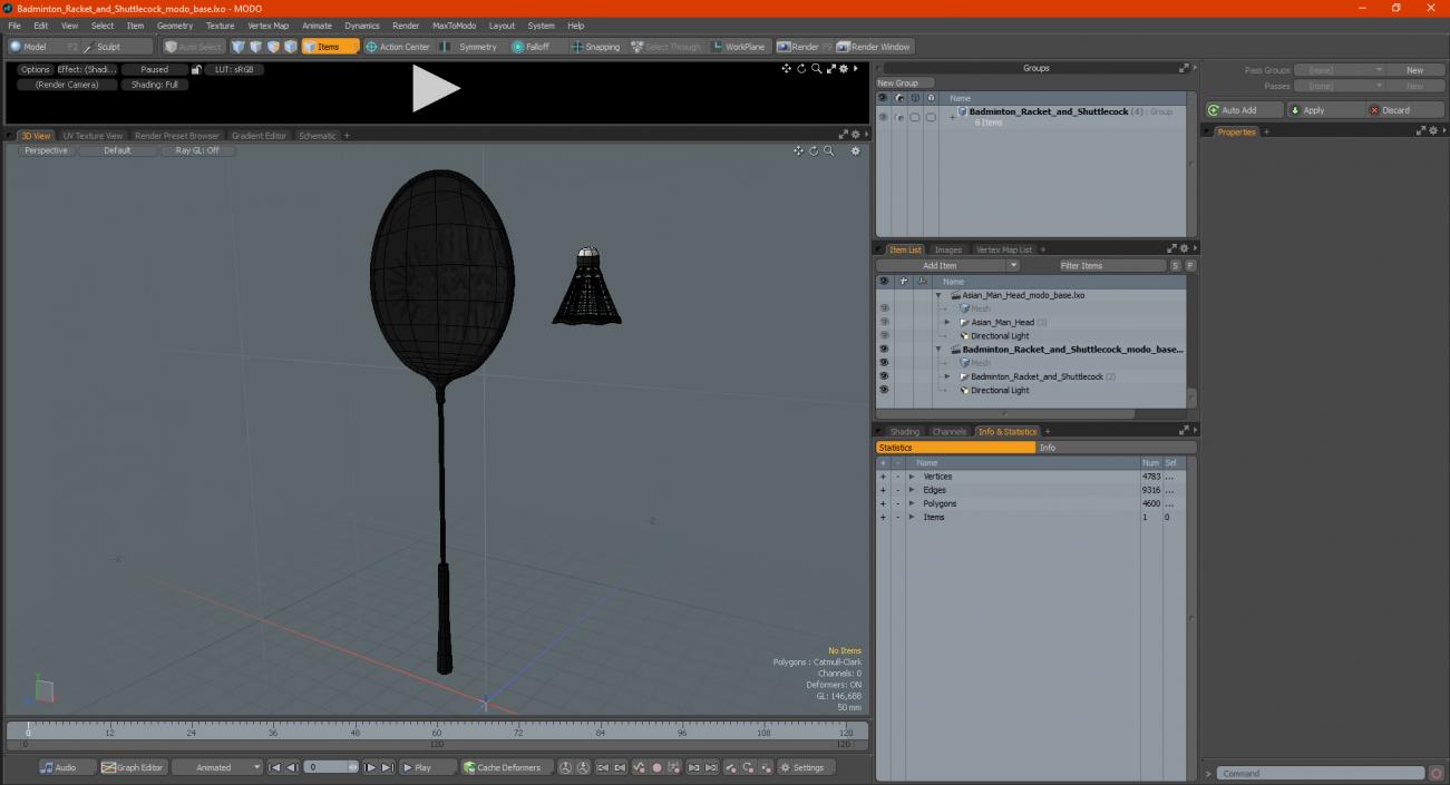 Badminton Racket and Shuttlecock 3D