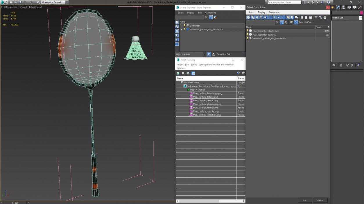 Badminton Racket and Shuttlecock 3D