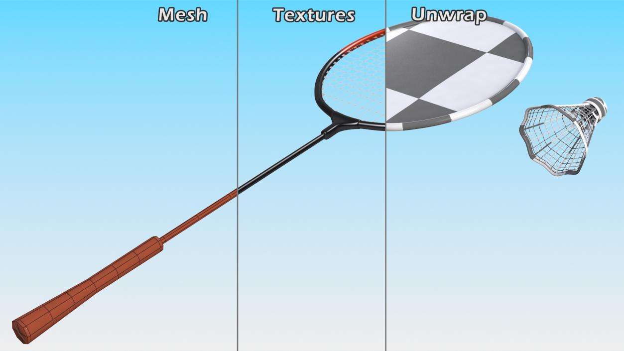 Badminton Racket and Shuttlecock 3D