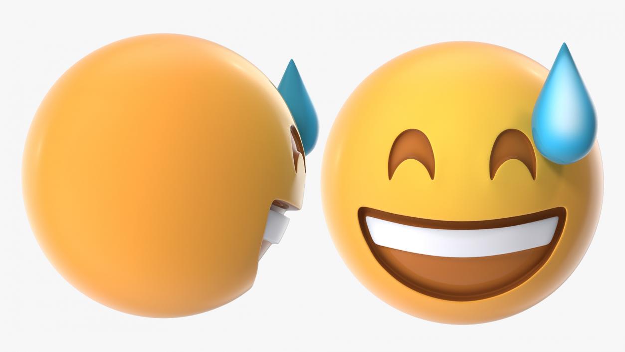 Smiling With Sweat Emoji 3D model