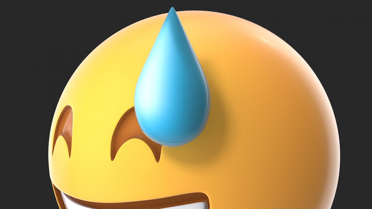 Smiling With Sweat Emoji 3D model