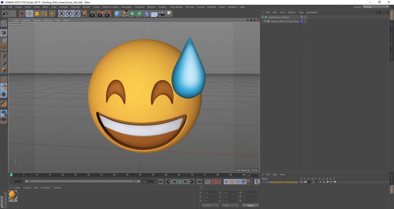 Smiling With Sweat Emoji 3D model