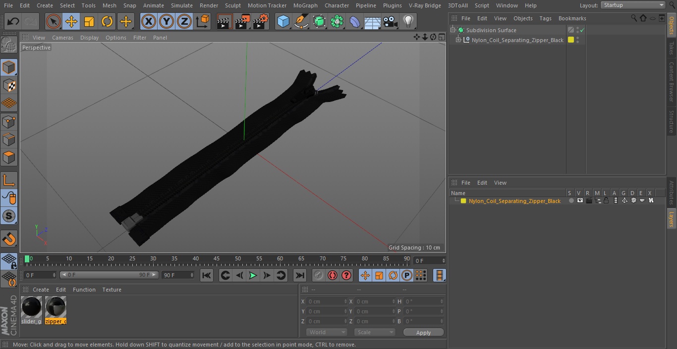 Nylon Coil Separating Zipper Black 3D model