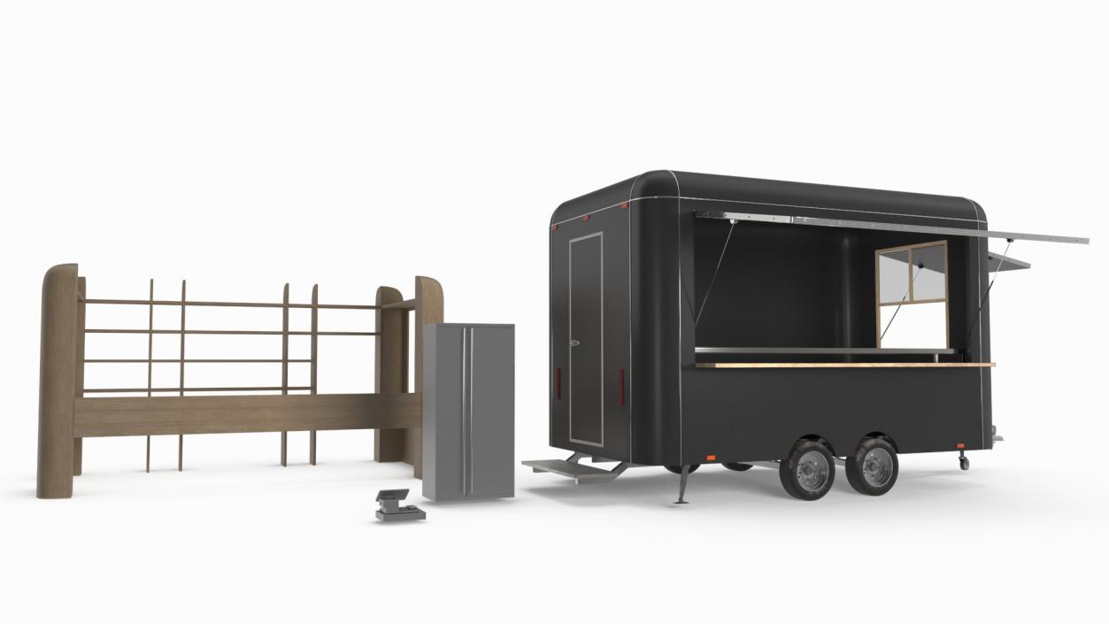 3D Food Trailer Black with Equipment model