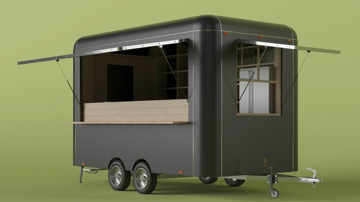 3D Food Trailer Black with Equipment model