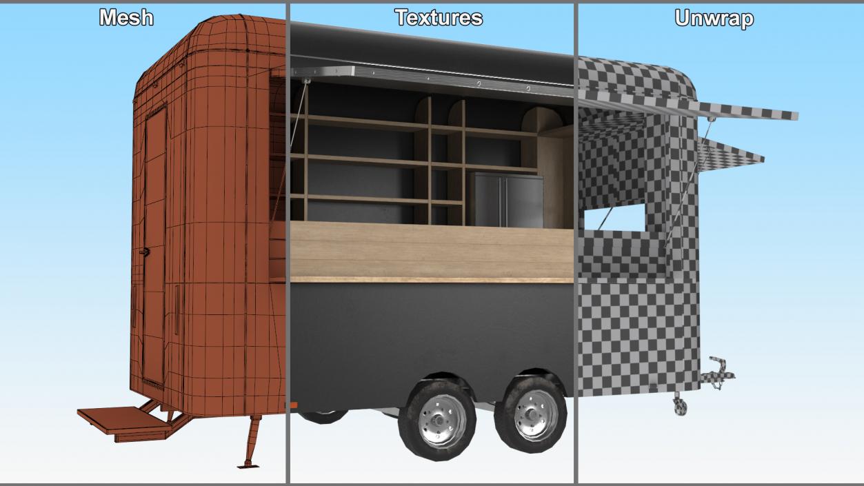 3D Food Trailer Black with Equipment model