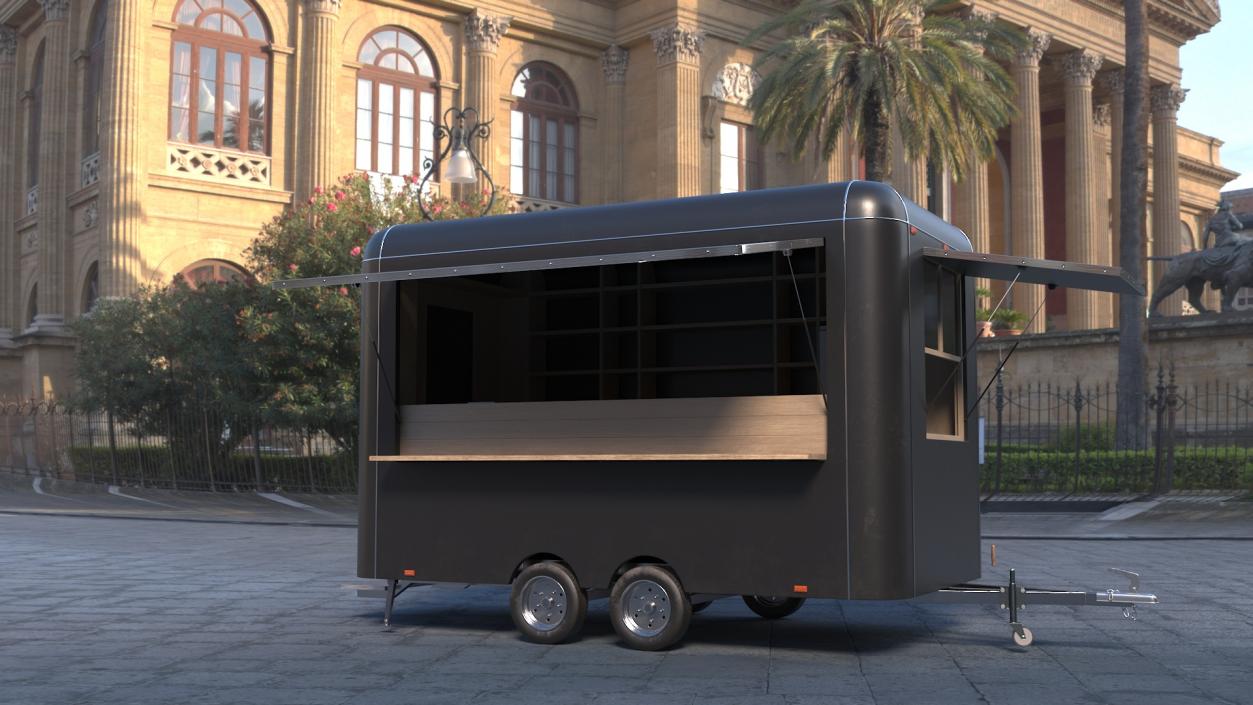 3D Food Trailer Black with Equipment model