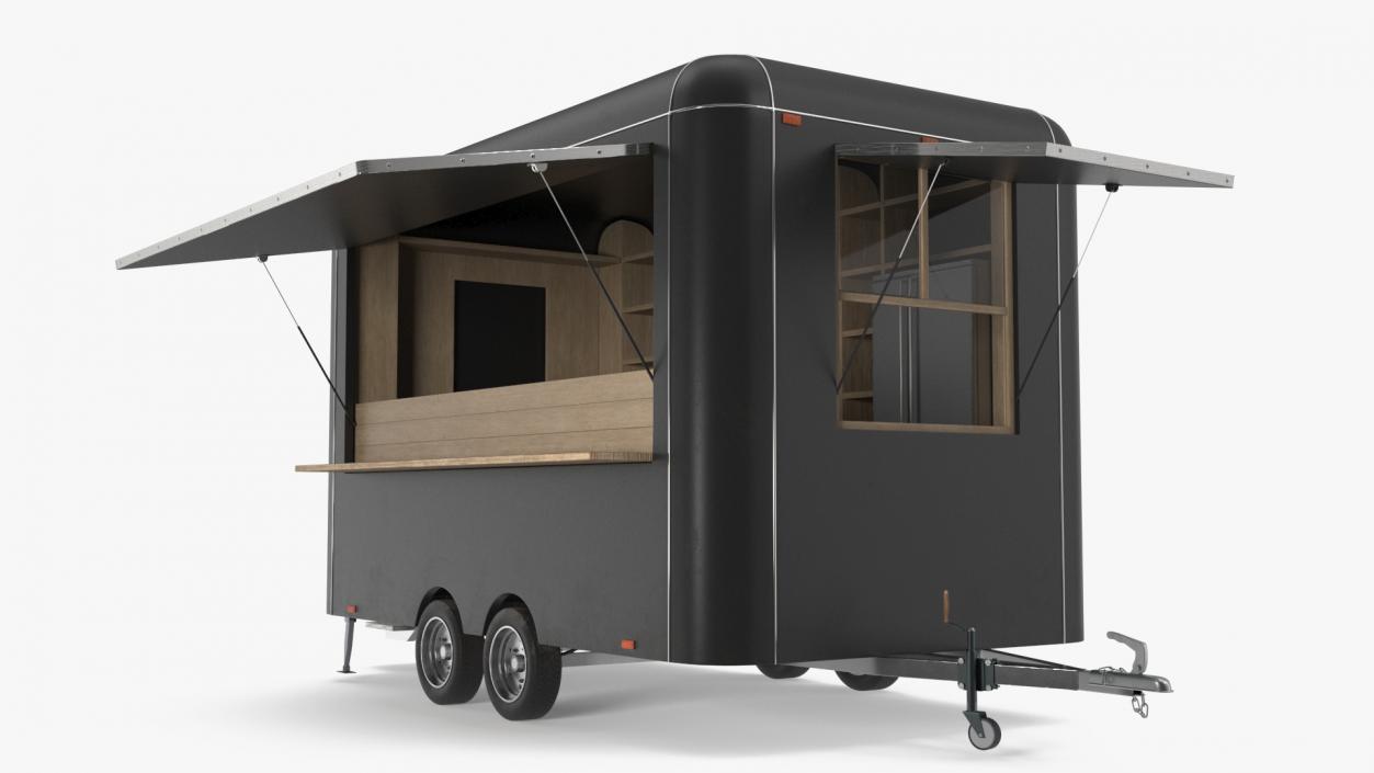 3D Food Trailer Black with Equipment model