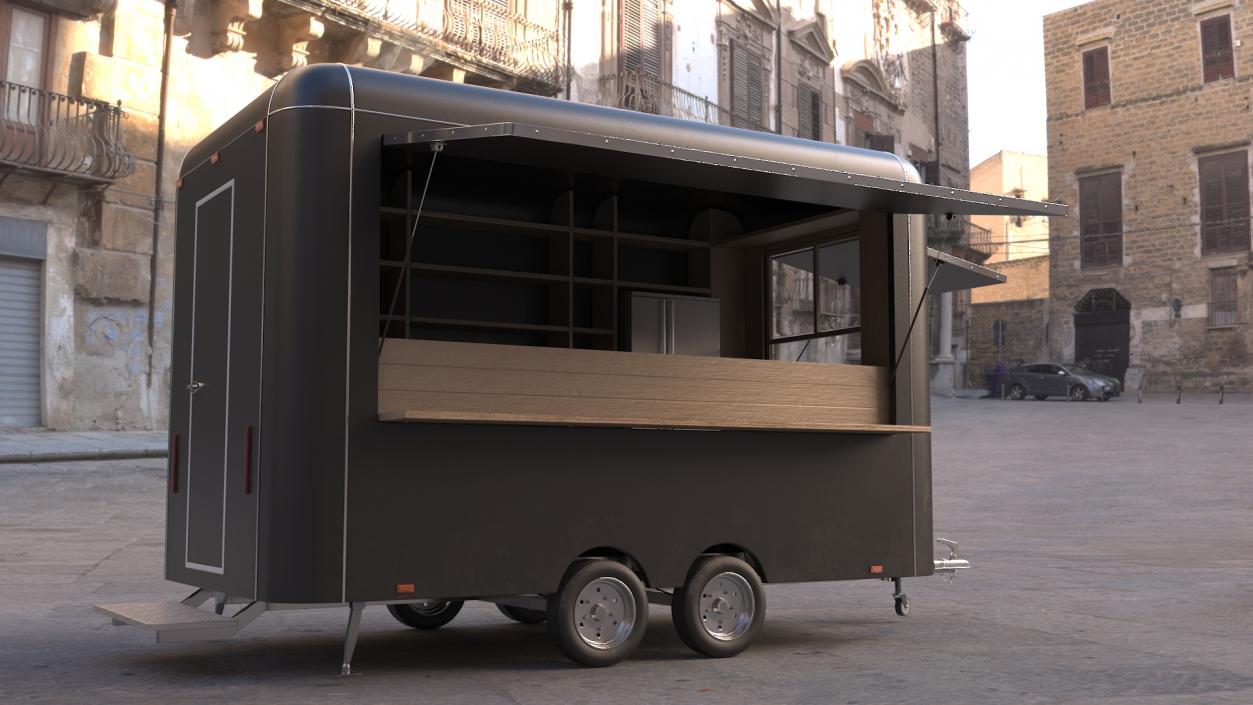 3D Food Trailer Black with Equipment model