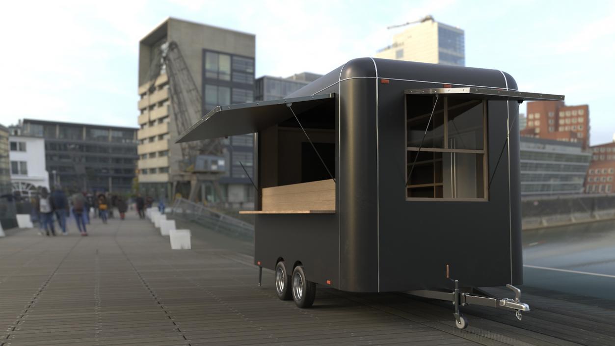 3D Food Trailer Black with Equipment model