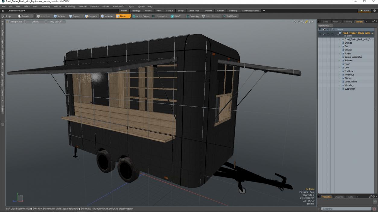 3D Food Trailer Black with Equipment model