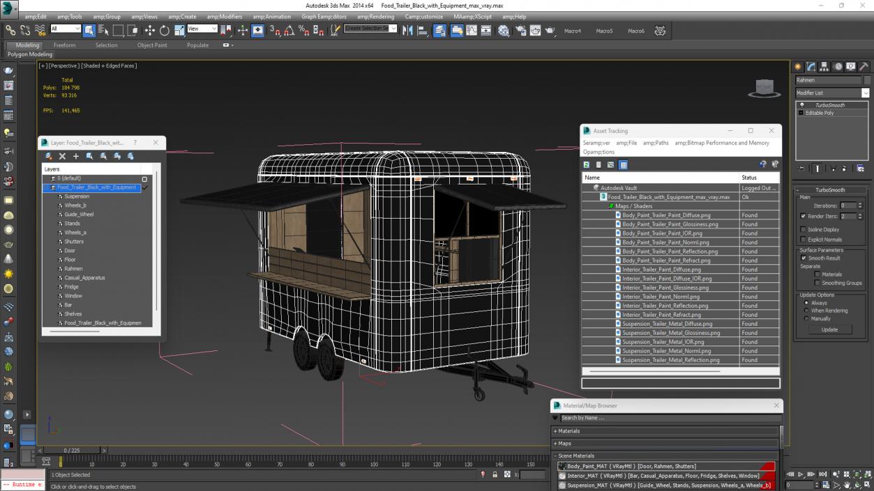 3D Food Trailer Black with Equipment model