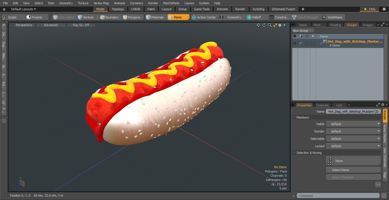 3D Hot Dog with Ketchup Mustard model