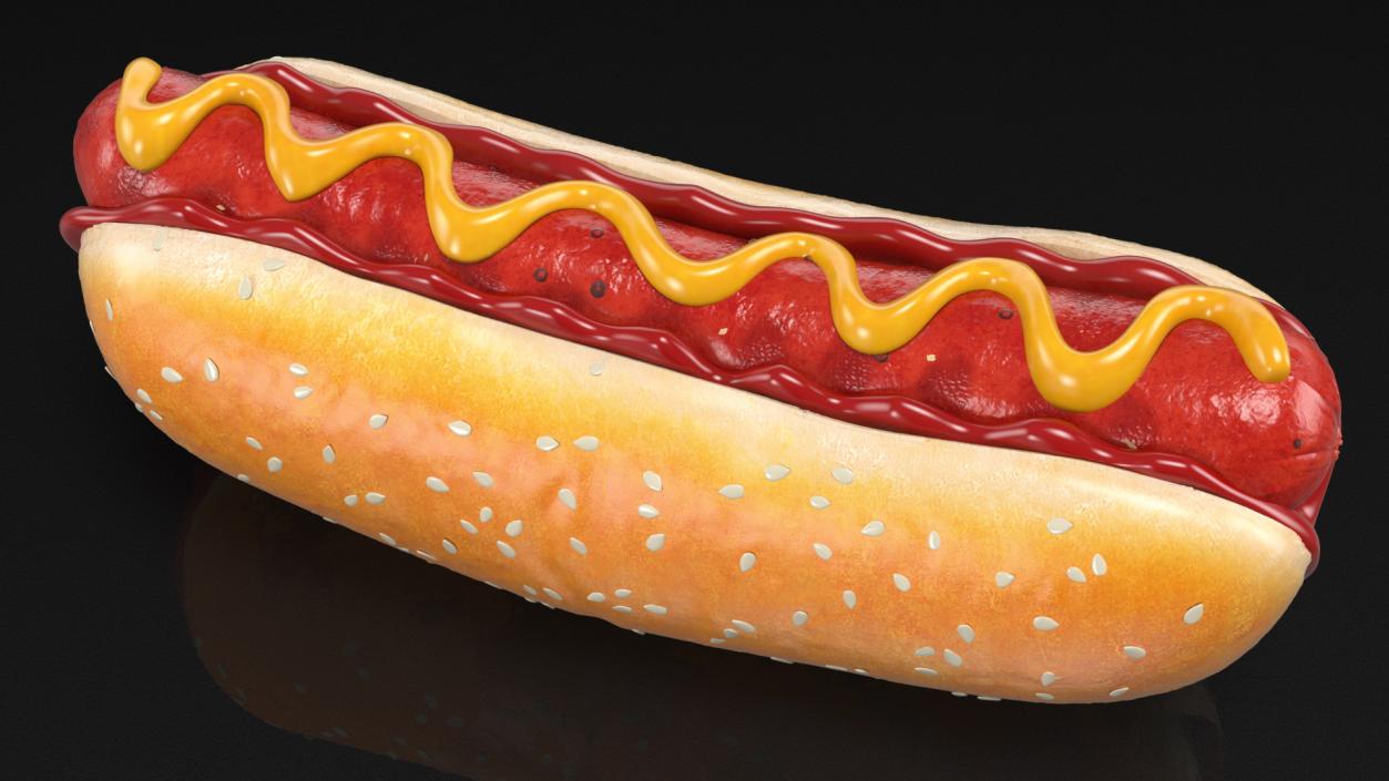 3D Hot Dog with Ketchup Mustard model