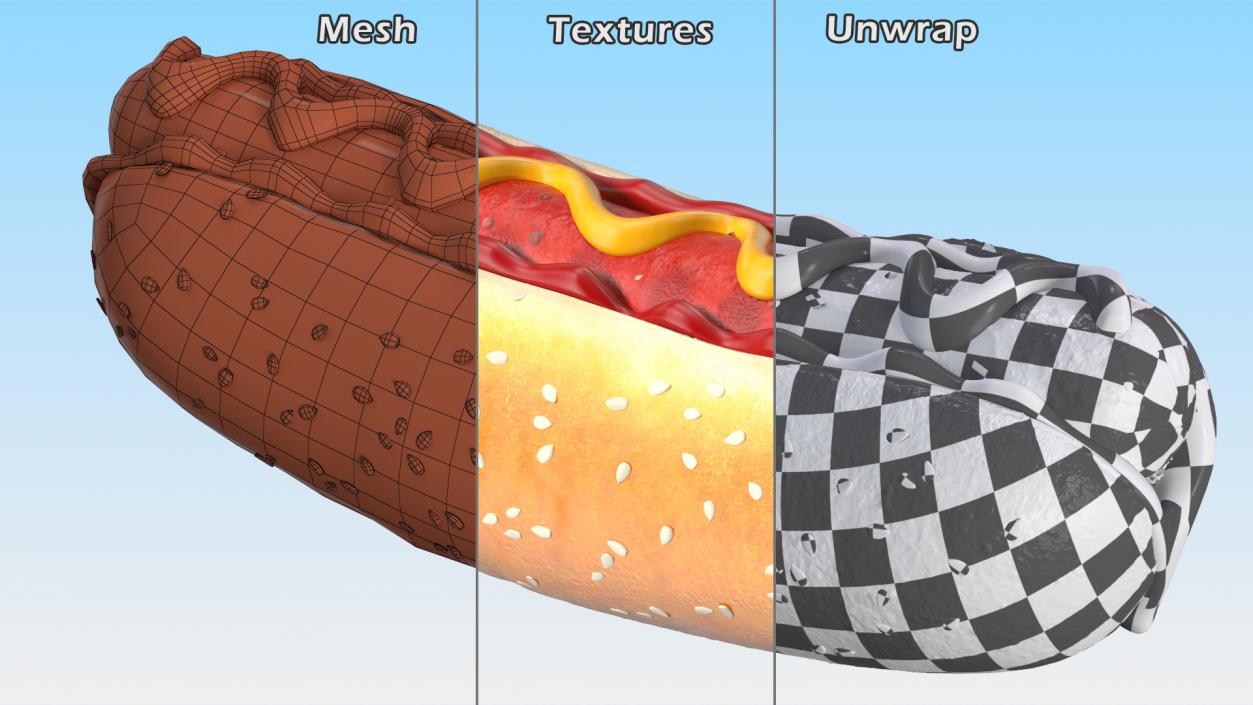 3D Hot Dog with Ketchup Mustard model