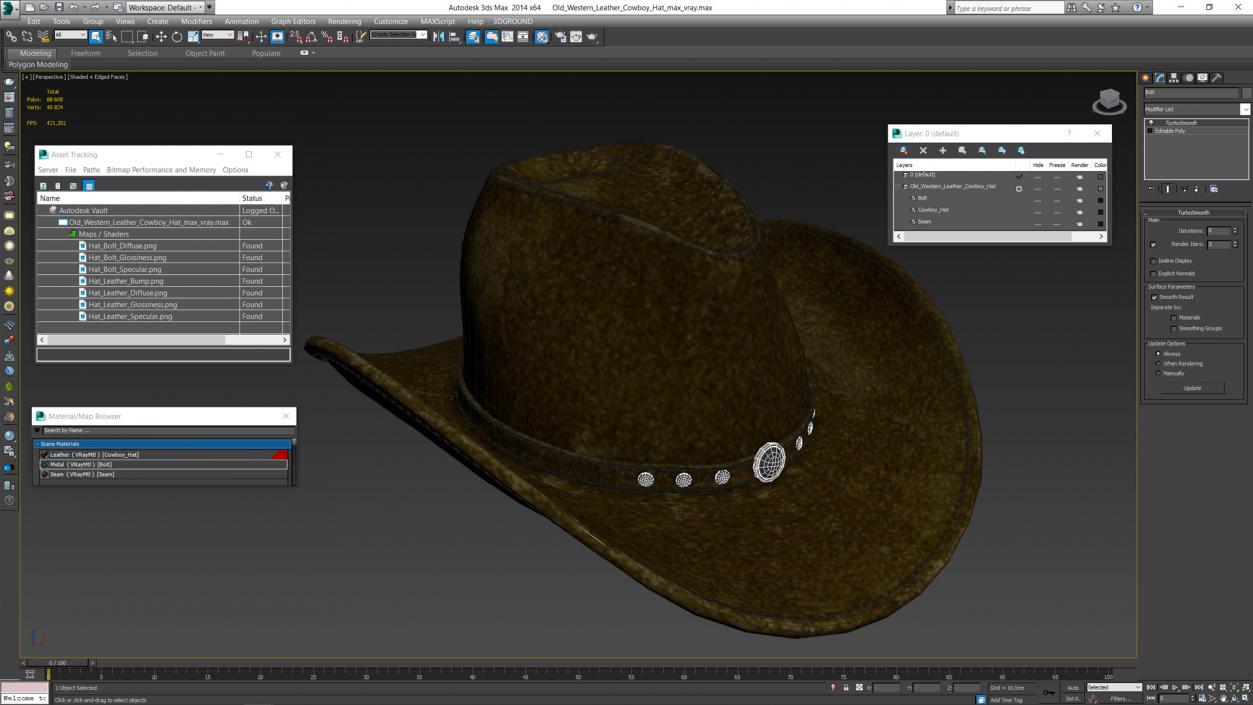 3D model Old Western Leather Cowboy Hat