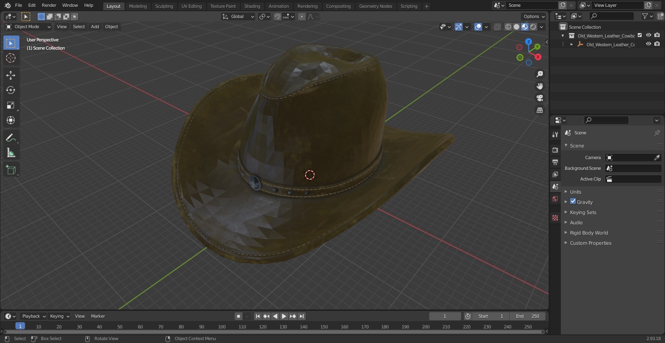 3D model Old Western Leather Cowboy Hat