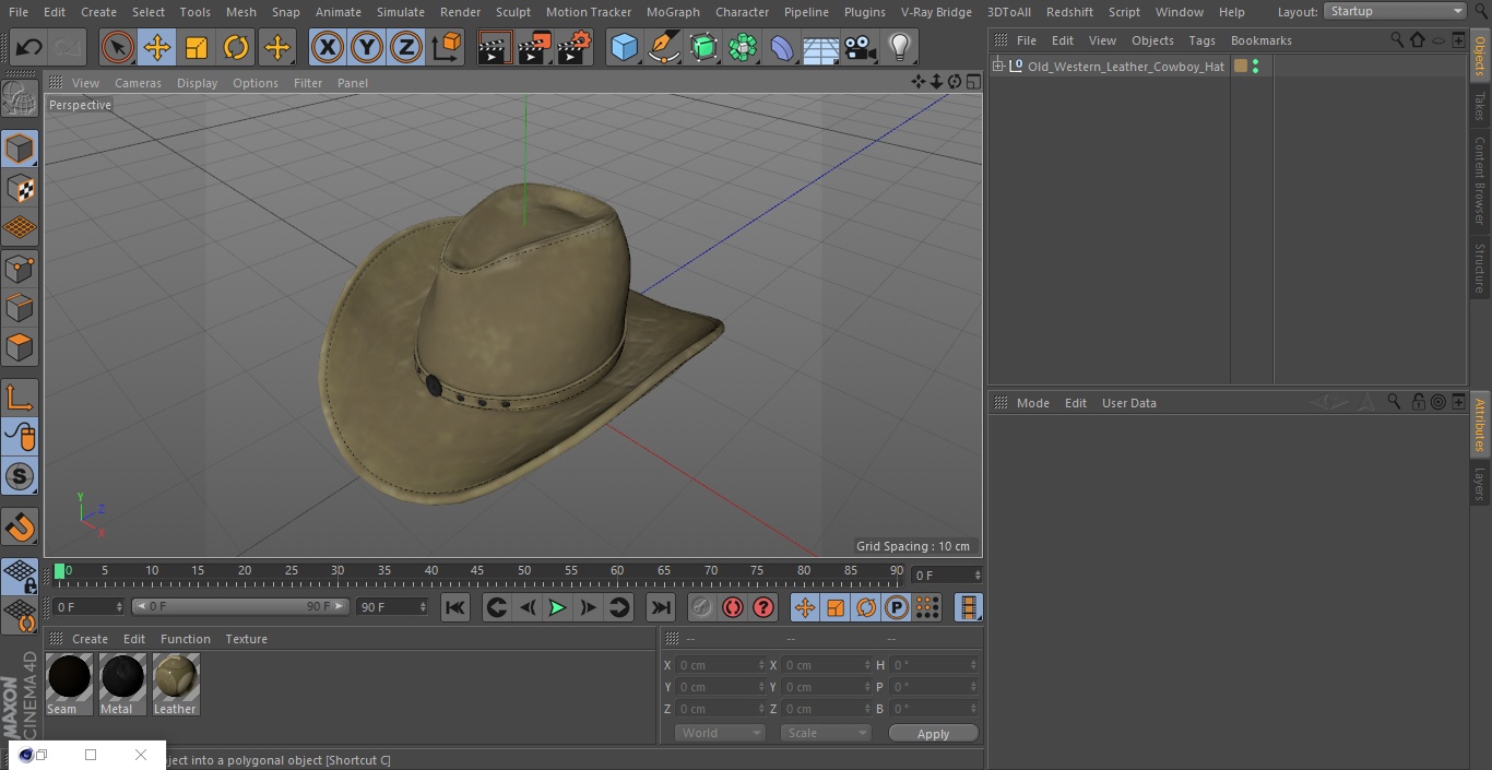 3D model Old Western Leather Cowboy Hat