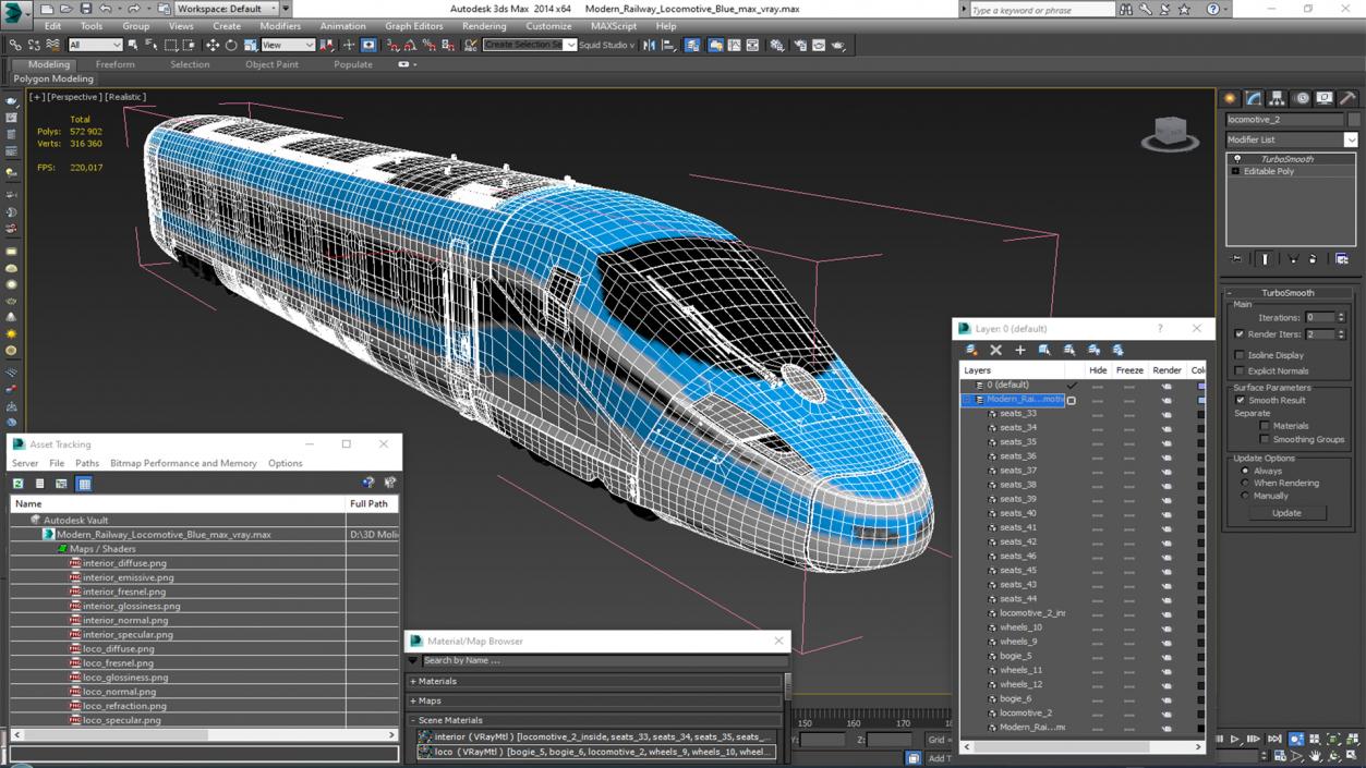 3D model Modern Railway Locomotive Blue