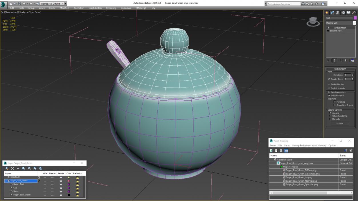 3D Sugar Bowl Green