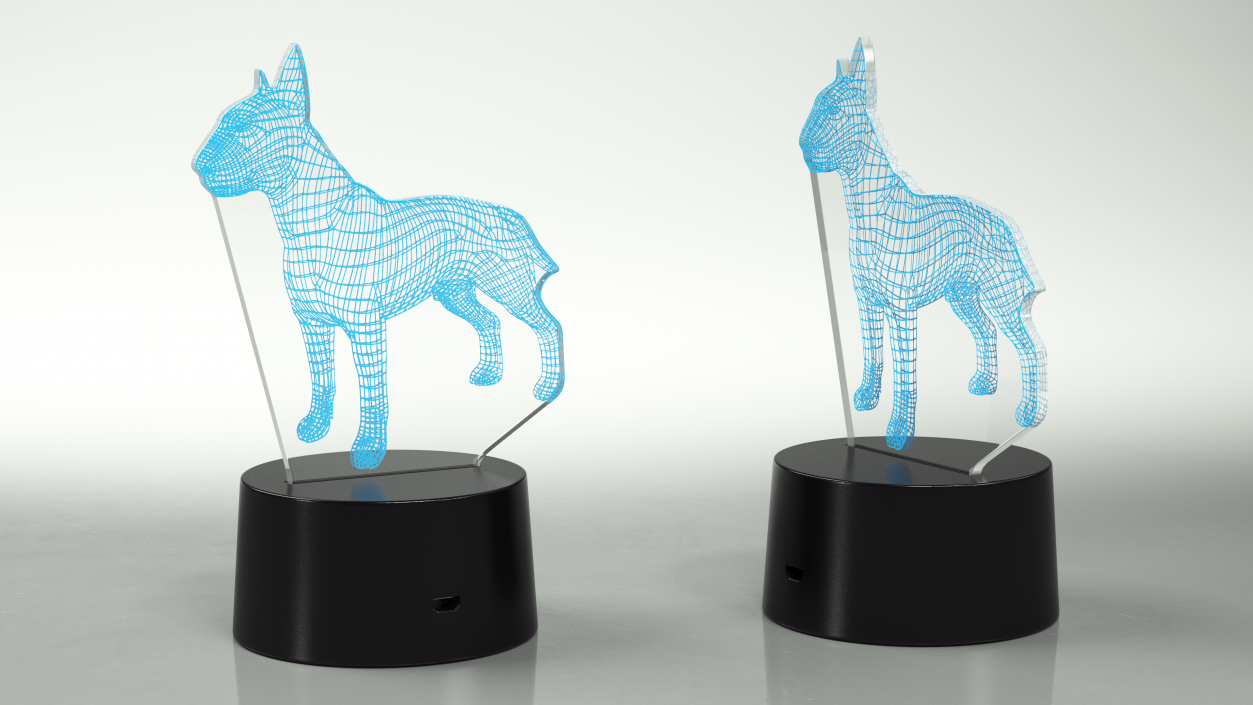 3D model Bull Terrier Dog Hologram Lamp Blue