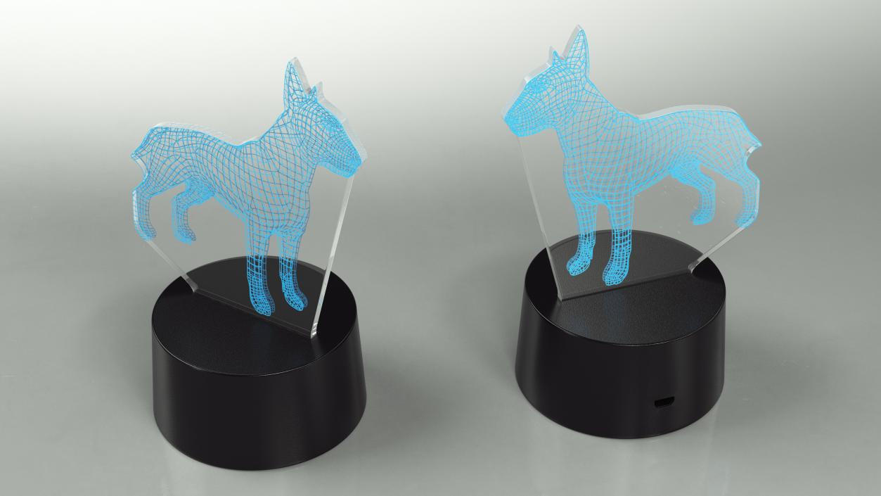 3D model Bull Terrier Dog Hologram Lamp Blue