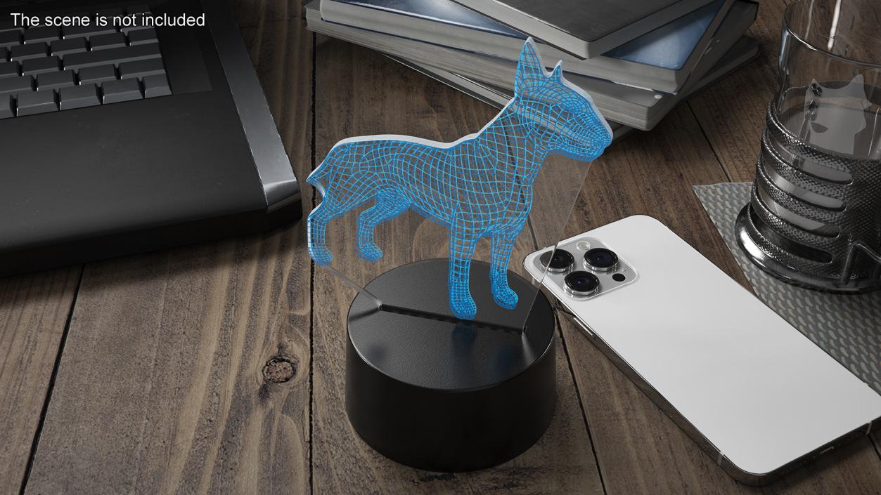 3D model Bull Terrier Dog Hologram Lamp Blue