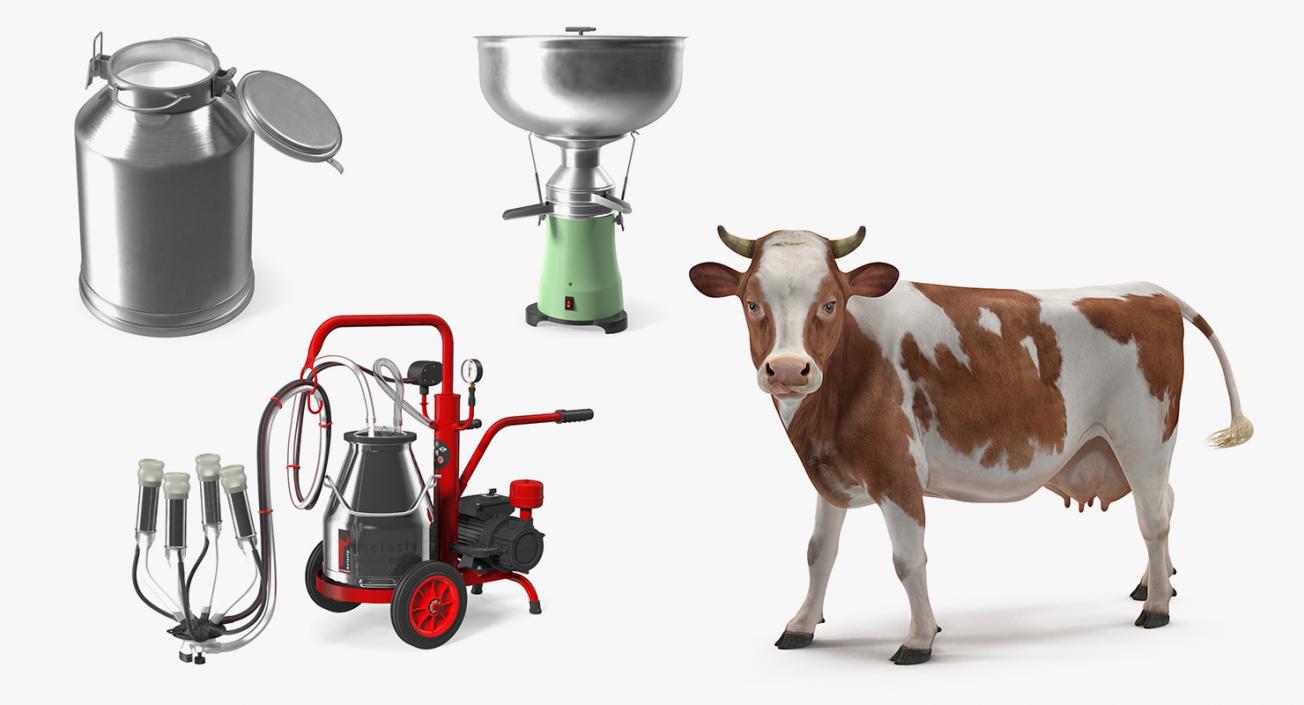 Cow with Farm Equipment Collection 3D model