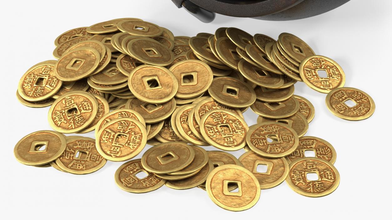 3D Coins Falling Out from Pot