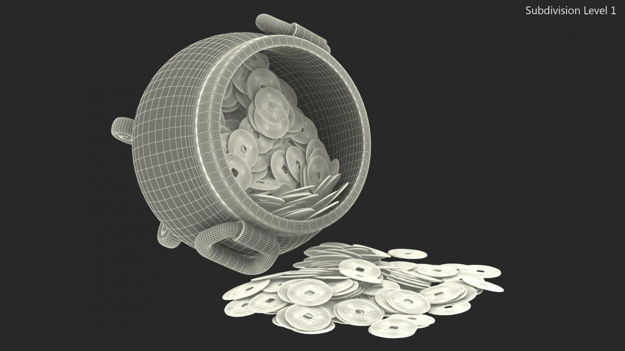 3D Coins Falling Out from Pot