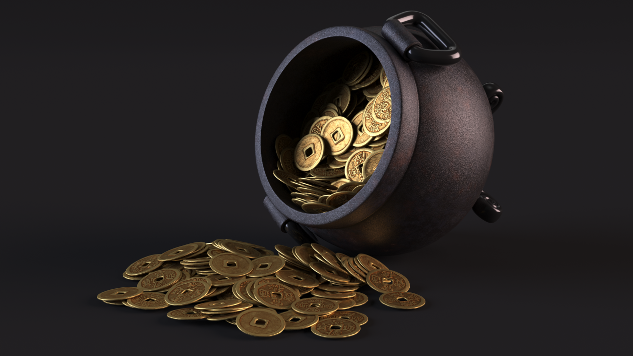 3D Coins Falling Out from Pot