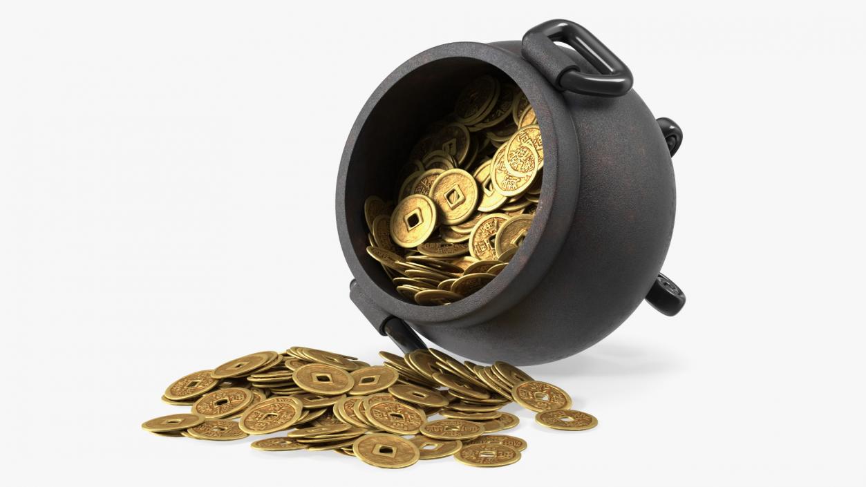 3D Coins Falling Out from Pot