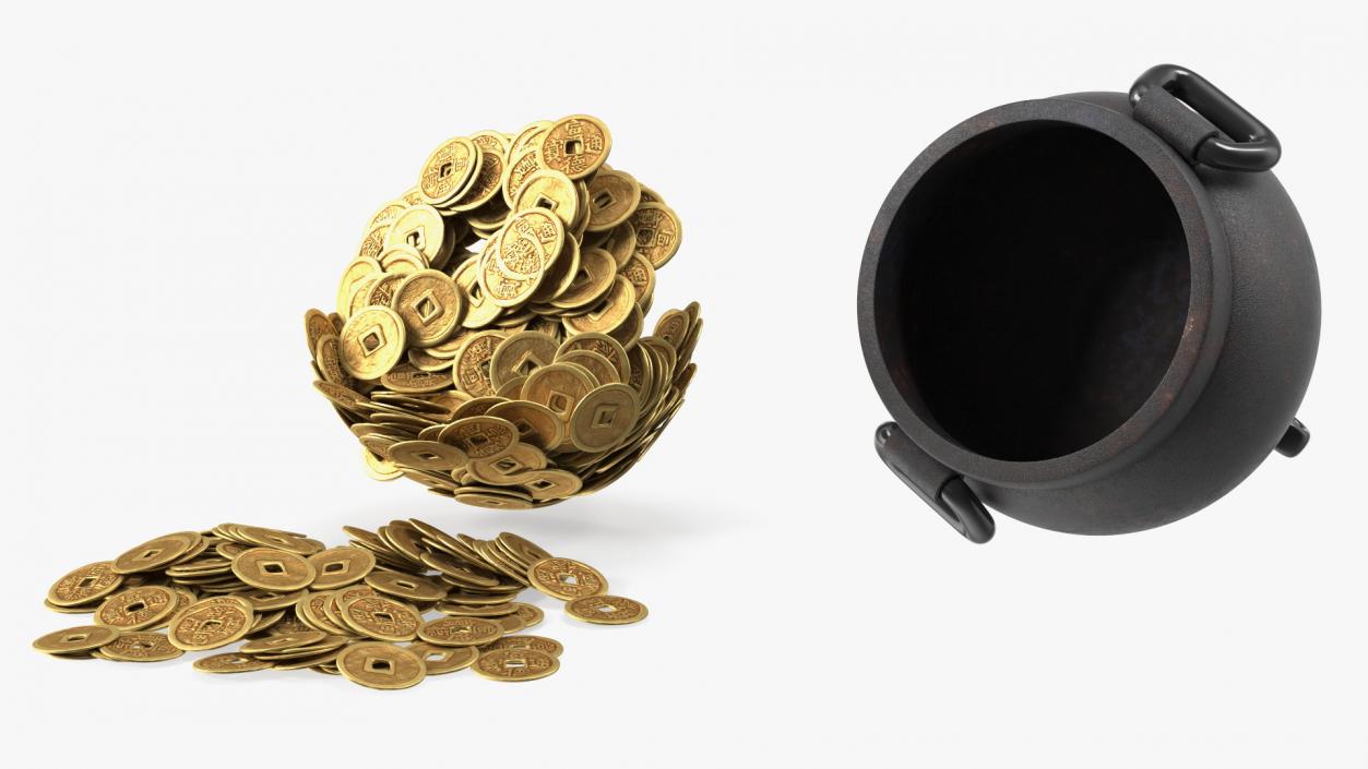 3D Coins Falling Out from Pot