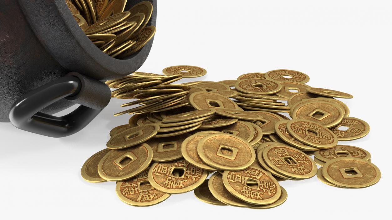 3D Coins Falling Out from Pot